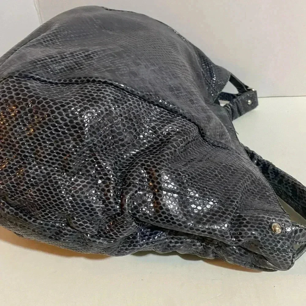 Furla gray snake skin leather hobo handbag
